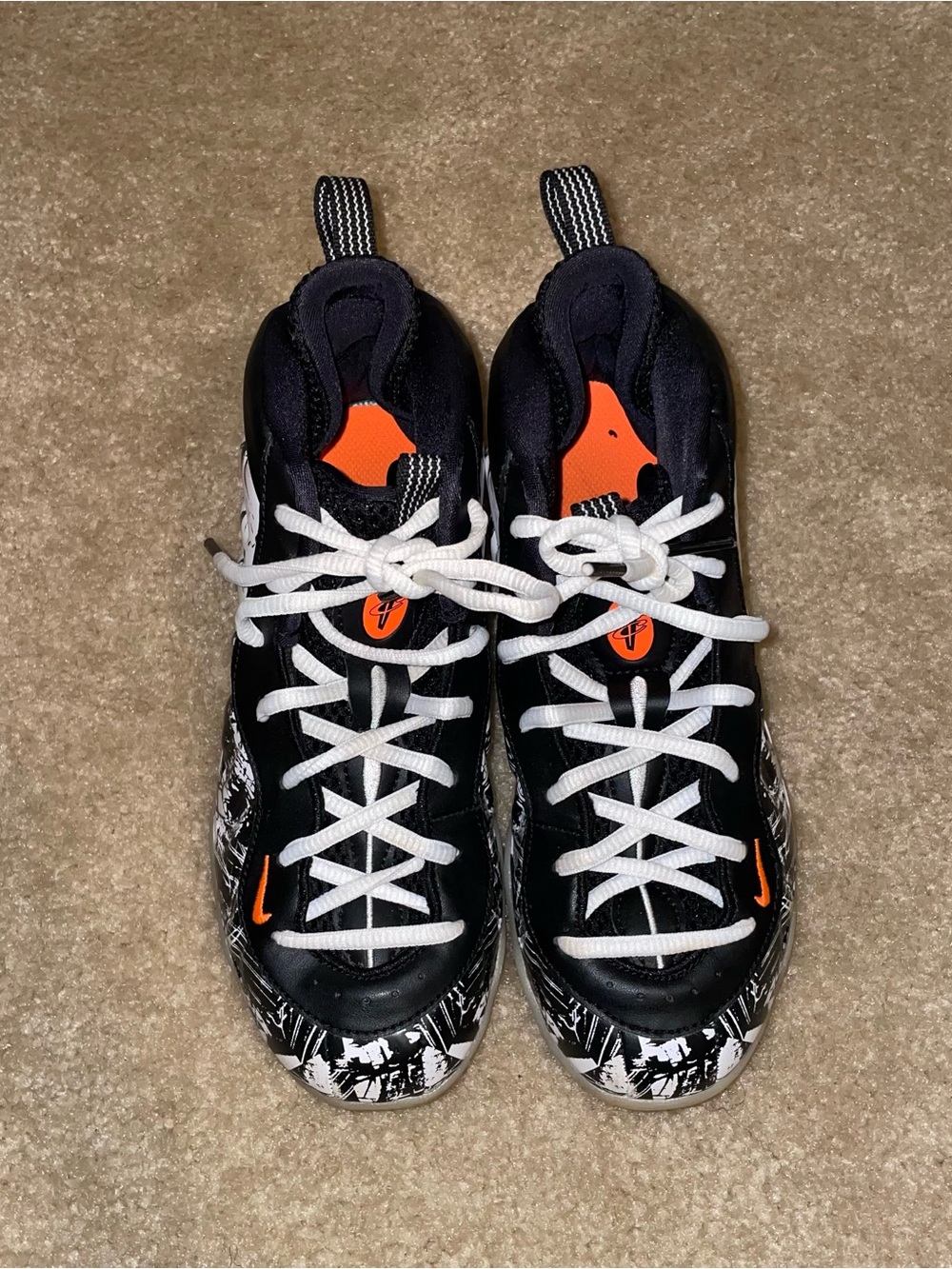Nike Kids Little Posite One (PS) in Black & White with Orange Accents